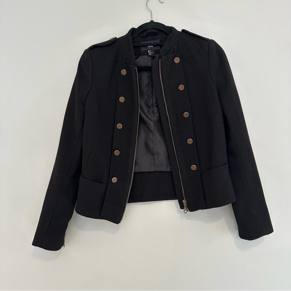 H&M Cropped Wool Blend Military Jacket - Small